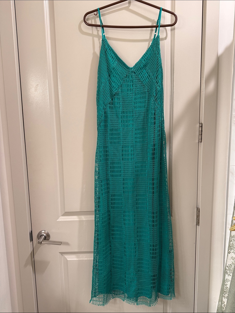 Zara Teal Crochet Maxi Dress with Spaghetti Straps